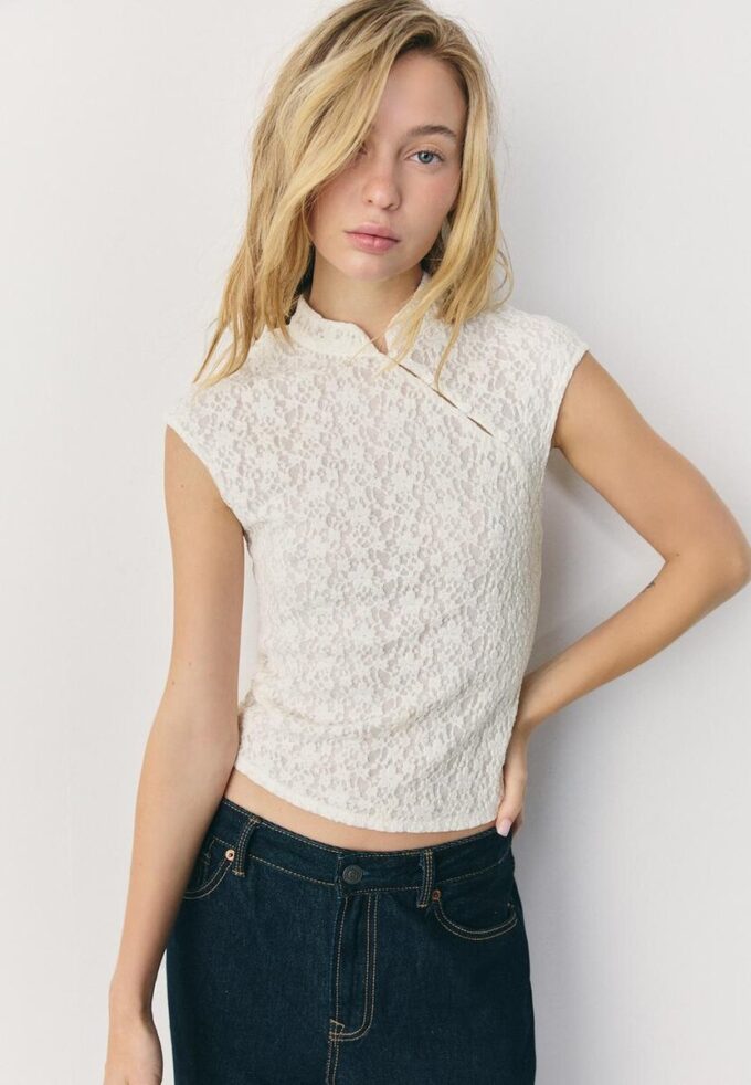 T-shirt i spets i Qipao-stil T-shirt i spets i Qipao-stil