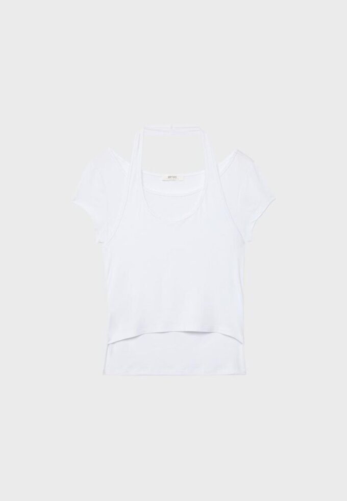 T-shirt med korta ärmar i dubbla lager T-shirt med korta ärmar i dubbla lager