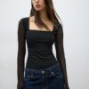 Tyllbodysuit med fyrkantig halsringning Tyllbodysuit med fyrkantig halsringning