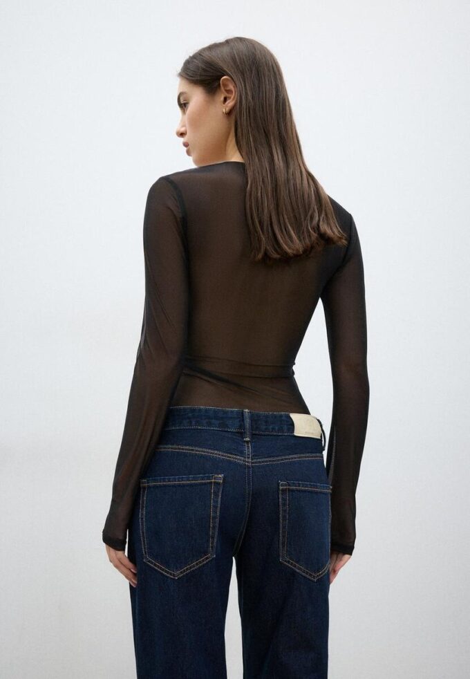 Tyllbodysuit med fyrkantig halsringning Tyllbodysuit med fyrkantig halsringning