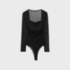 Tyllbodysuit med fyrkantig halsringning Tyllbodysuit med fyrkantig halsringning