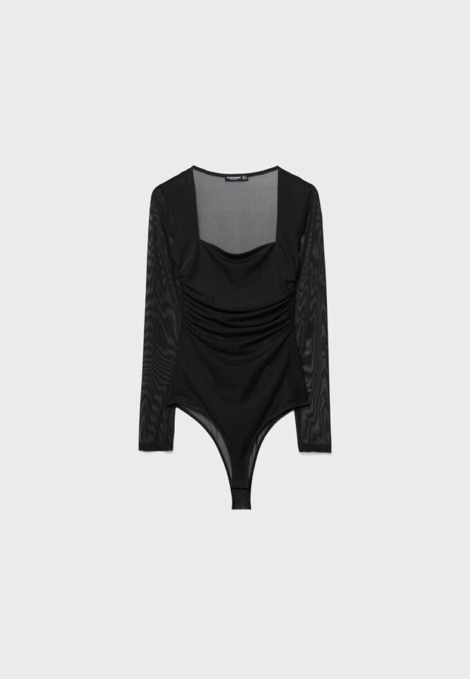 Tyllbodysuit med fyrkantig halsringning Tyllbodysuit med fyrkantig halsringning