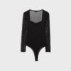 Tyllbodysuit med fyrkantig halsringning Tyllbodysuit med fyrkantig halsringning