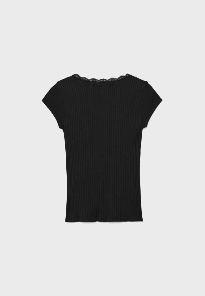 V-ringad kortärmad T-shirt med spets