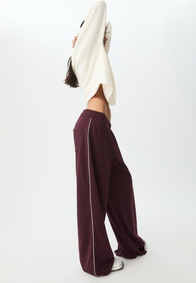 Wide Leg plysch byxor med kantdetaljer