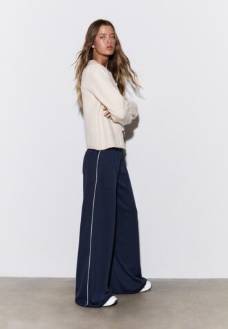 Wide Leg plysch byxor med kantdetaljer