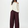 Wide Leg plysch byxor med kantdetaljer