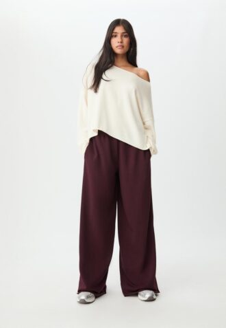 Wide Leg plysch byxor med kantdetaljer