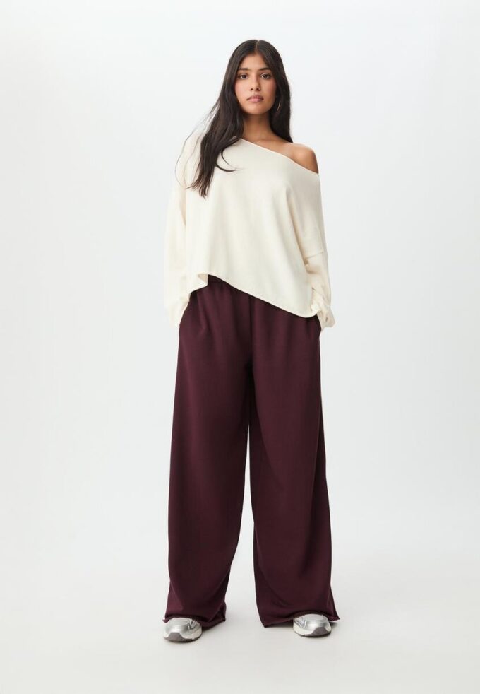 Wide Leg plysch byxor med kantdetaljer