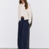 Wide Leg plysch byxor med kantdetaljer