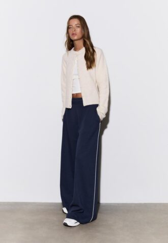 Wide Leg plysch byxor med kantdetaljer