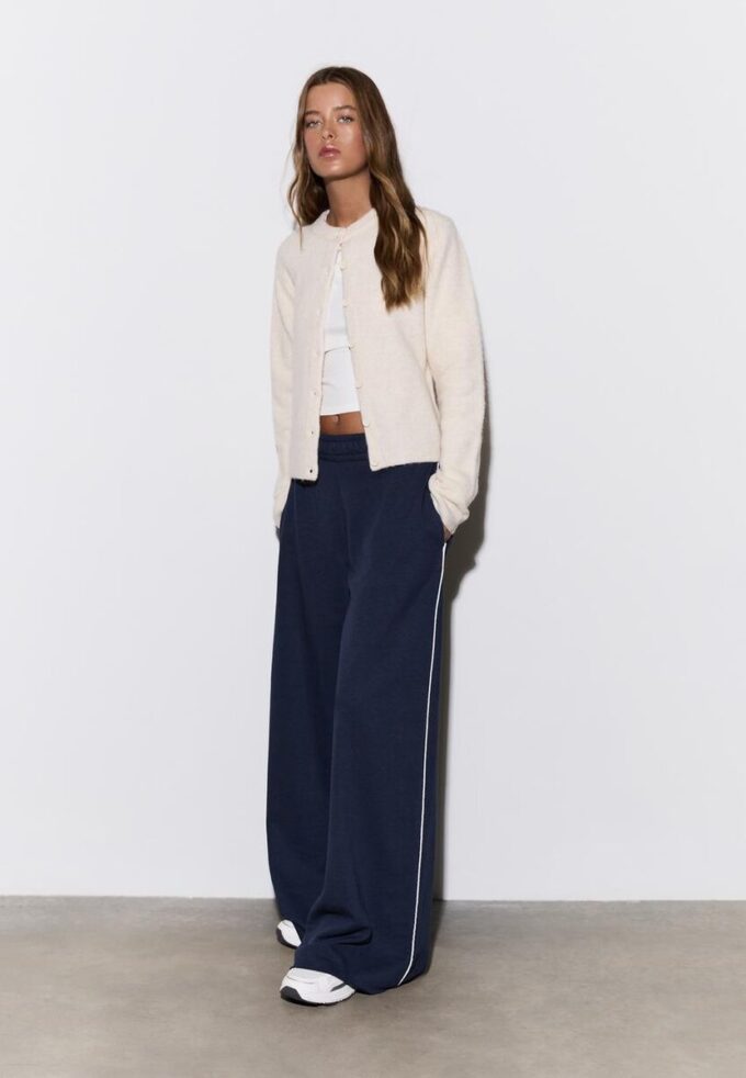 Wide Leg plysch byxor med kantdetaljer