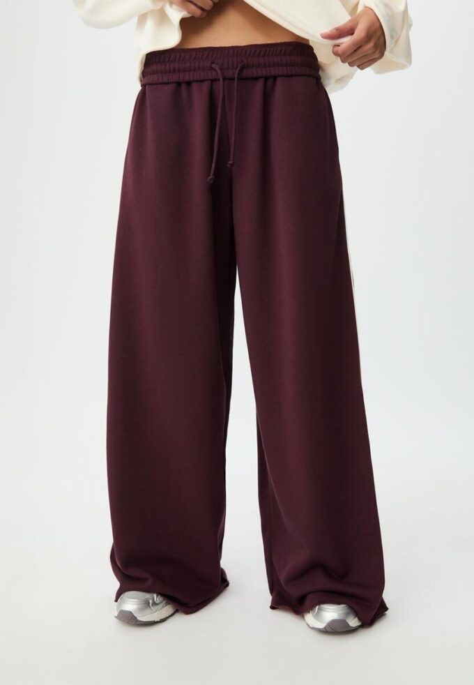 Wide Leg plysch byxor med kantdetaljer