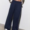 Wide Leg plysch byxor med kantdetaljer