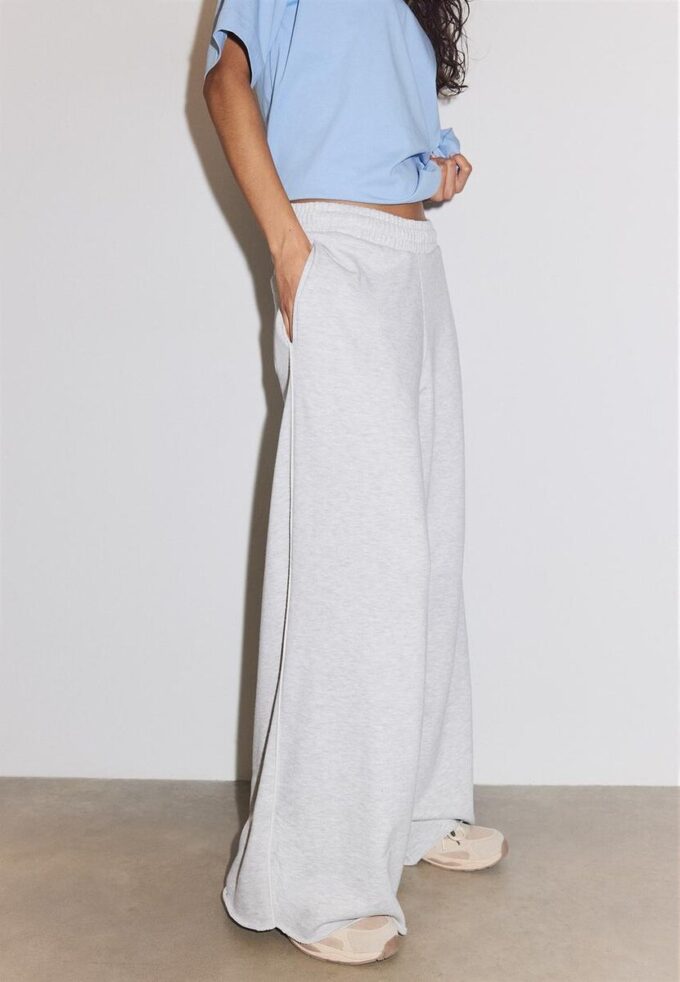 Wide Leg plysch byxor med kantdetaljer