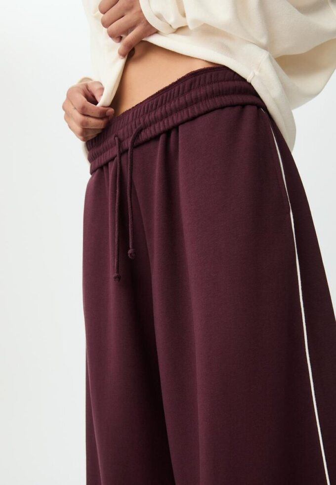 Wide Leg plysch byxor med kantdetaljer