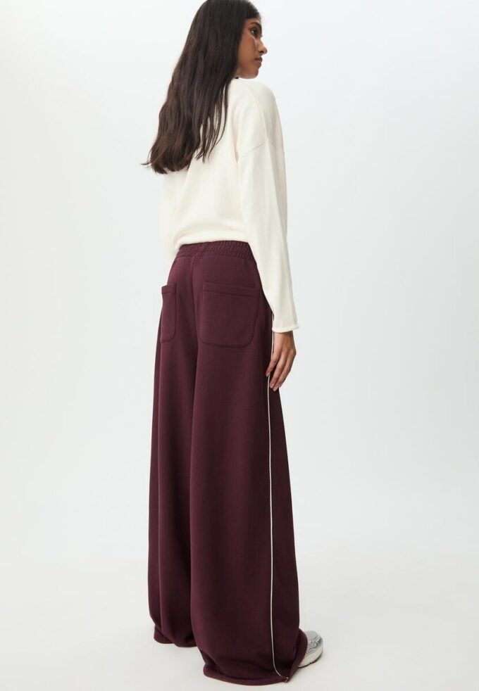 Wide Leg plysch byxor med kantdetaljer