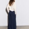 Wide Leg plysch byxor med kantdetaljer