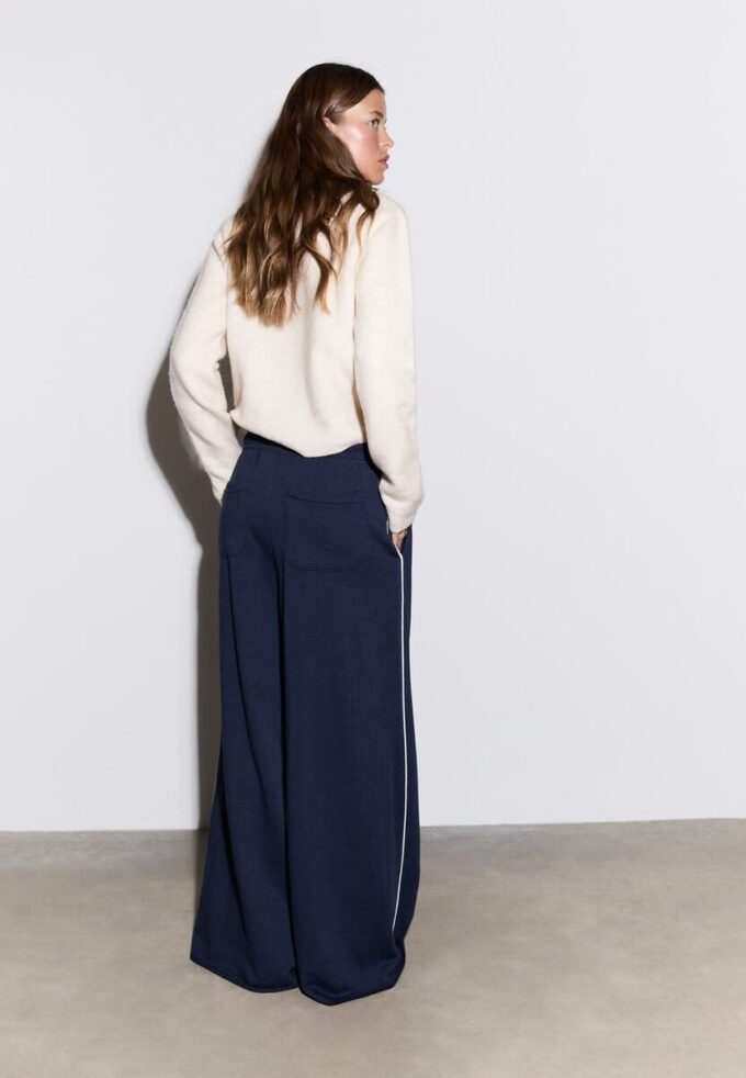Wide Leg plysch byxor med kantdetaljer