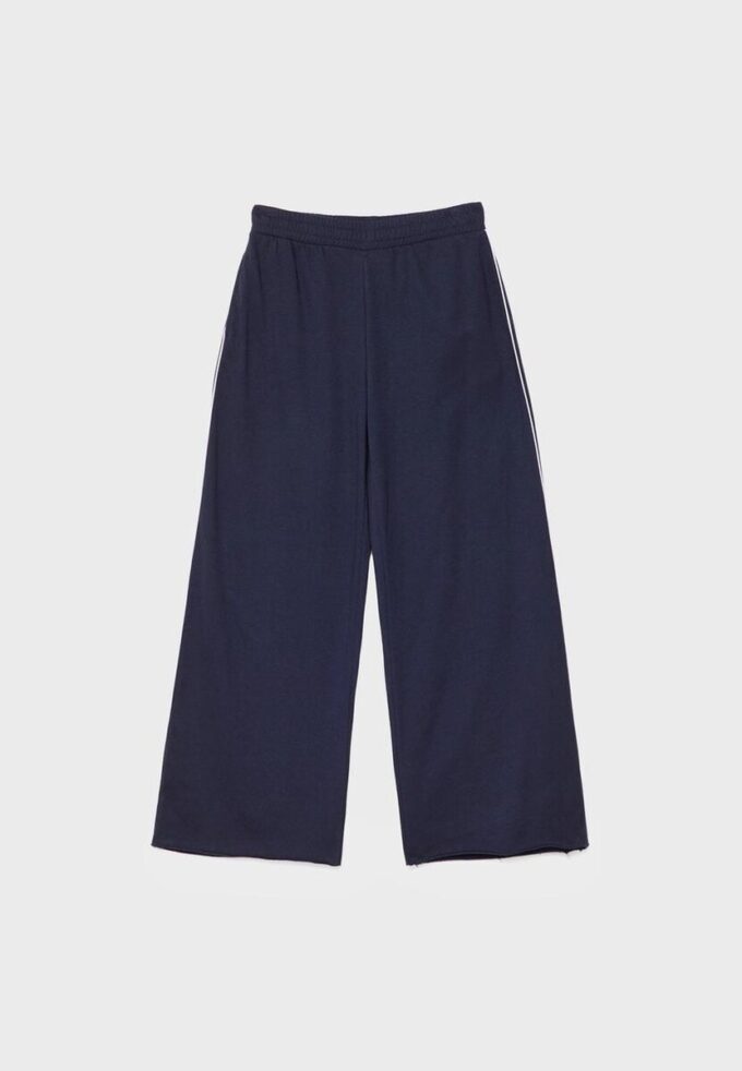 Wide Leg plysch byxor med kantdetaljer